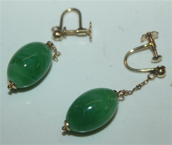 Pair of green stone drop earrings